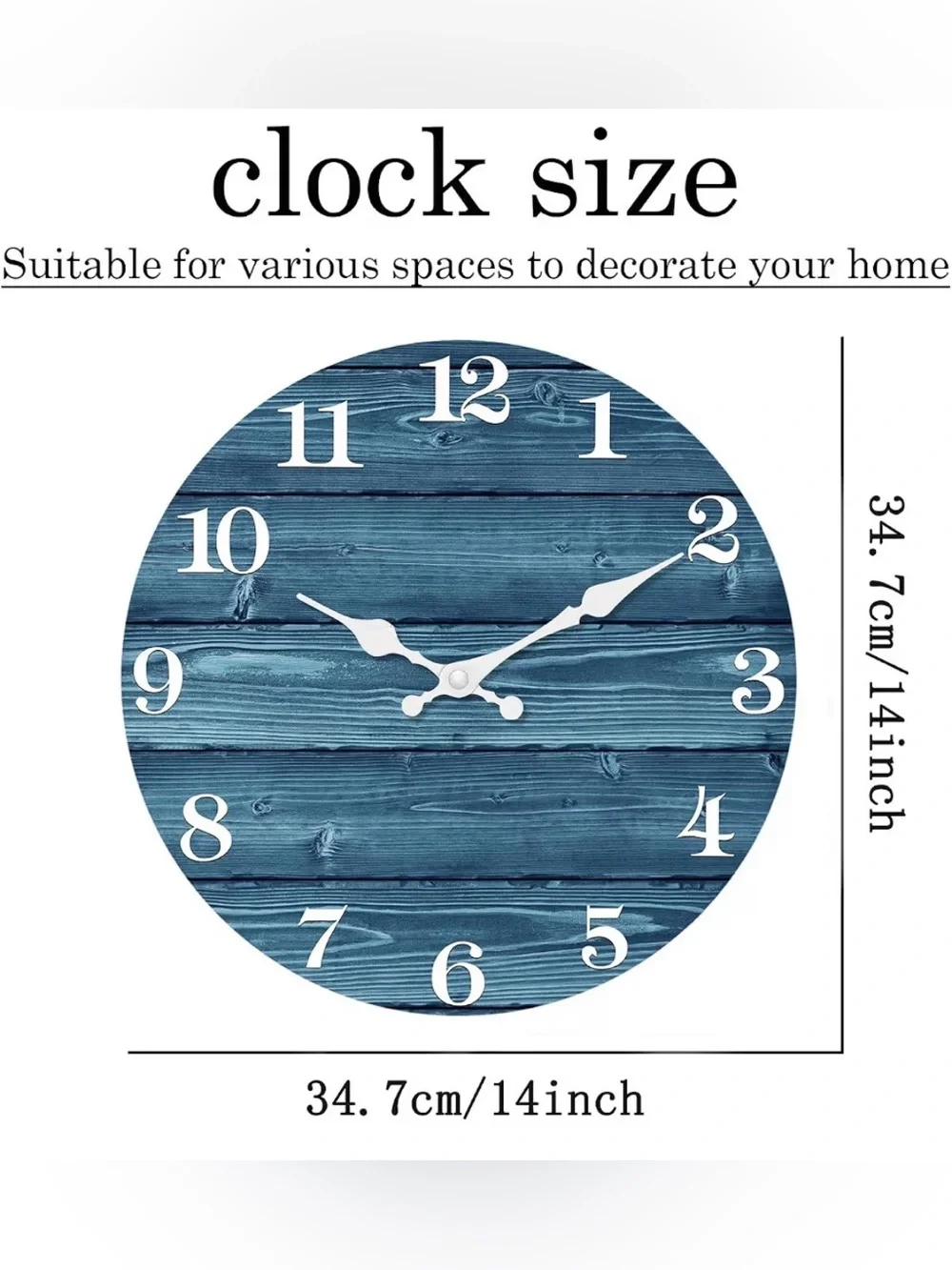 Blue Wood Grain Wall Clock with White Numbers - Home Wall Decor brand new